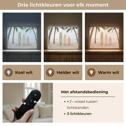 Surfboard - Palmbomen - Kleurrijk Light Box met batterij (Wandlamp) middel -USP_lichtkleurNL