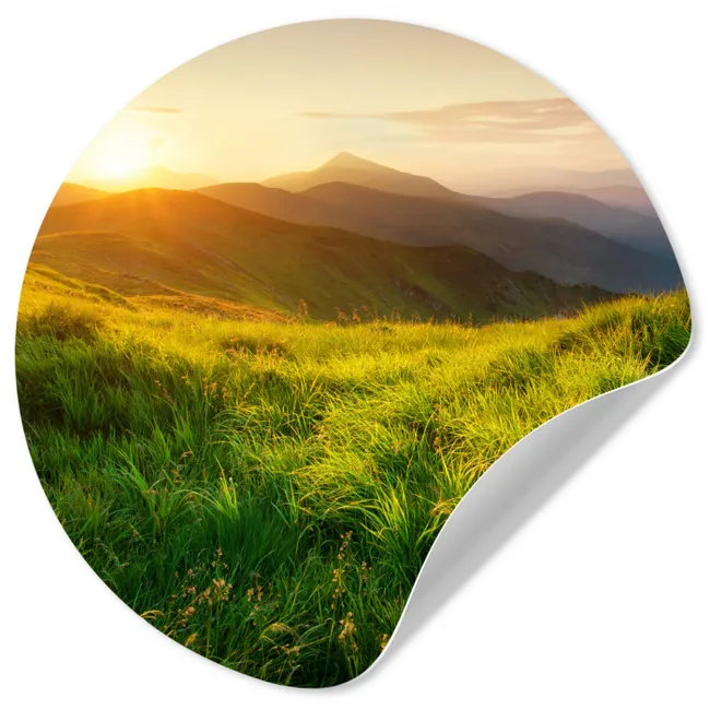 Gras - Heuvels - Zon - Natuur - Landschap Wandcirkel behangsticker klein -3d