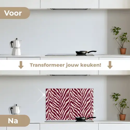 Zebra - Motief - Bordeaux - Rood keuken achterwand spatscherm klein 900 -voor_na_NL