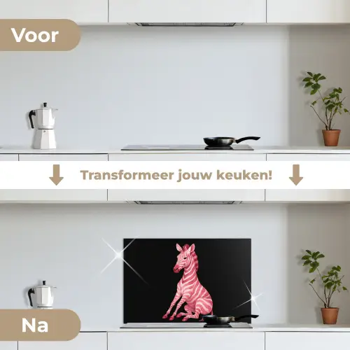 Zebra - Roze - Gestreept keuken achterwand spatscherm klein -voor_na_NL