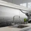 Schotse hooglander - Zwart - Wit - Gras keuken achterwand 2 middel -3d_schuin