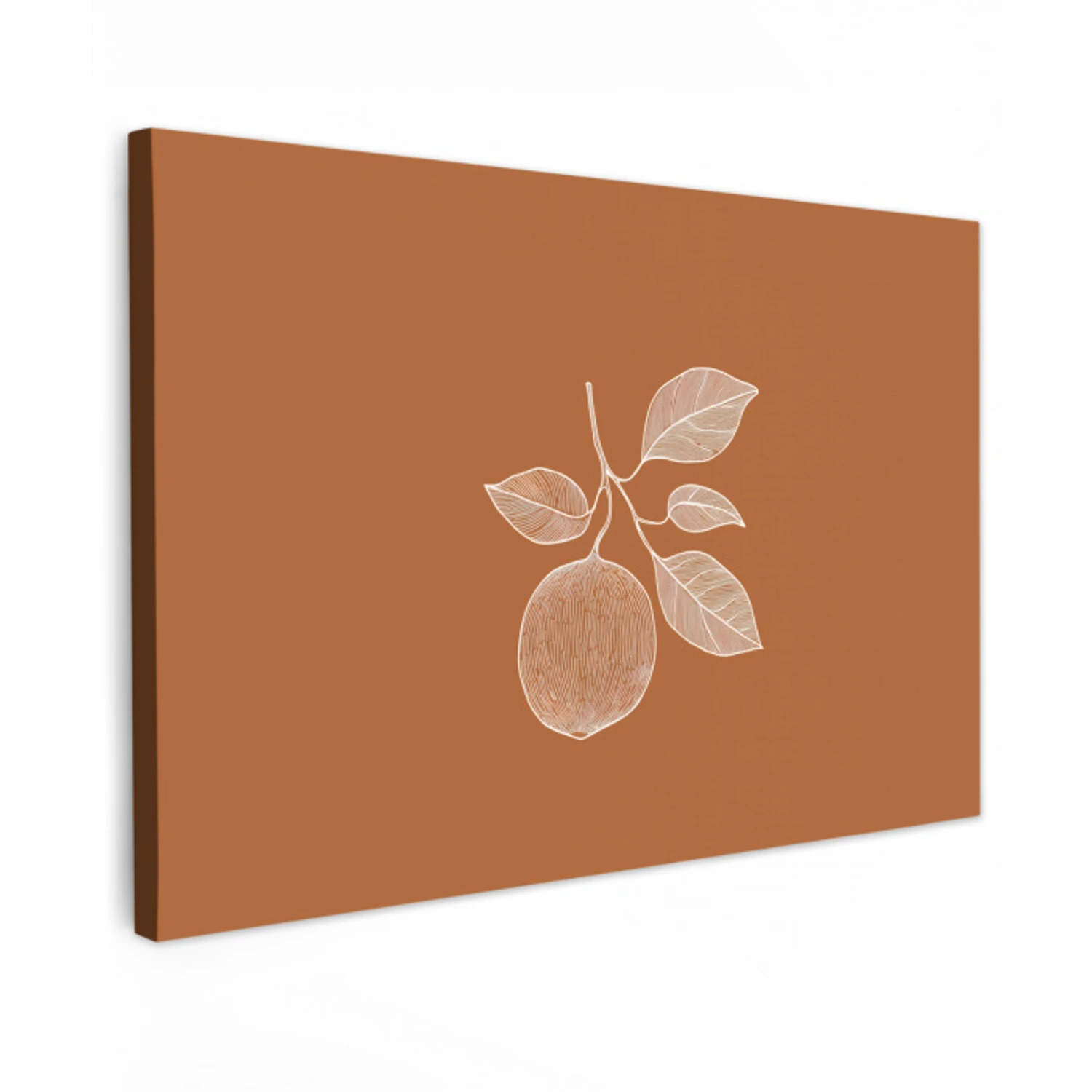 Sinaasappel - Getekend - Bladeren - Bruin Tuinposter op houten frame 2 cm dik klein -3d
