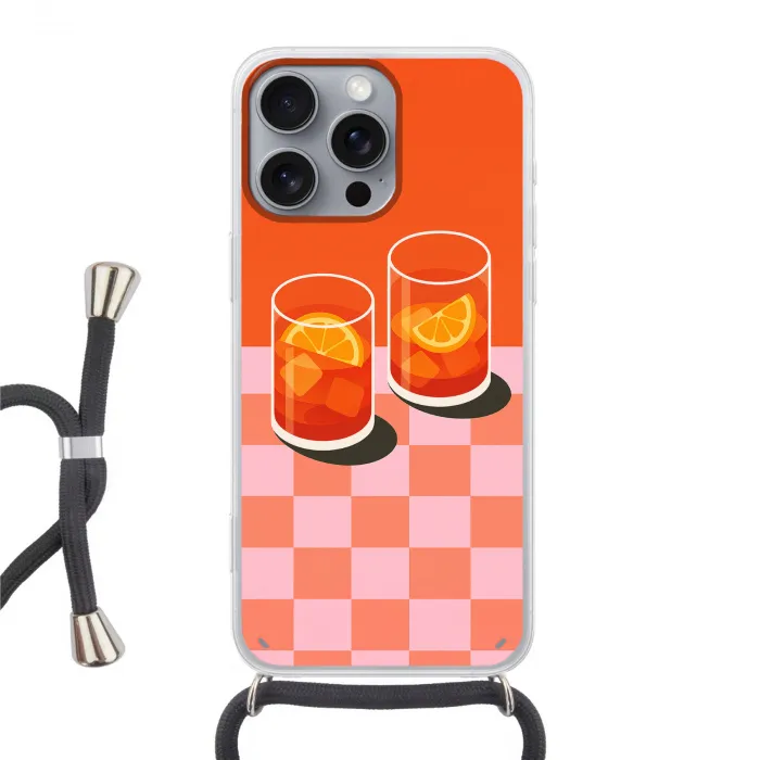 Sinaasappel - Glazen - Oranje Hoesje iPhone 16 Pro Max met koord klein -3d