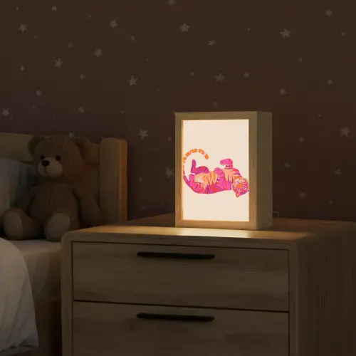 Tijger - Roze - Oranje Light Box met kabel (Kinderlampje) klein -sfeer1_kind