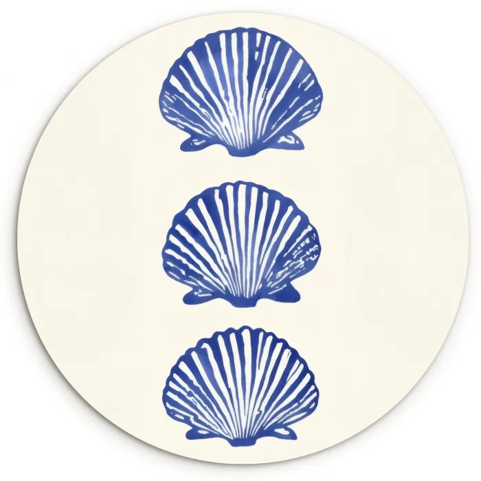 Schelpen - Blauw - Patroon Wandcirkel plexiglas klein -3d