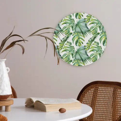 Bladeren - Monstera - Tropical - Jungle Akoestische PET Vilt - Rond klein -sfeer3