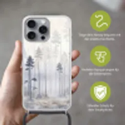 Bos - Bomen - Mist - Natuur - Illustratie - Grijs Hoesje iPhone 16 Pro Max met koord klein -sfeer2_DE