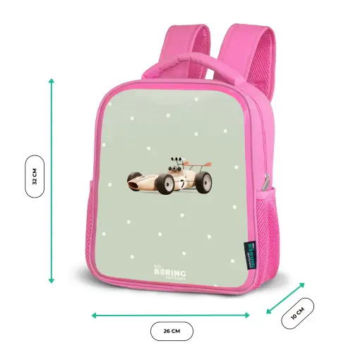 Beige retro raceauto op groene stippen achtergrond Kinderrugzak - Roze middel -productfoto_formaten