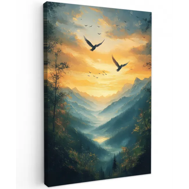 Vogels - Zon - Bomen - Groen Tuinposter op houten frame 2 cm dik klein -3d