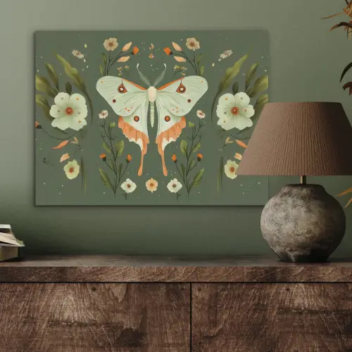 Bloemen - Bladeren - Olijfgroen - Vlinder PET vilt klein -sfeer2