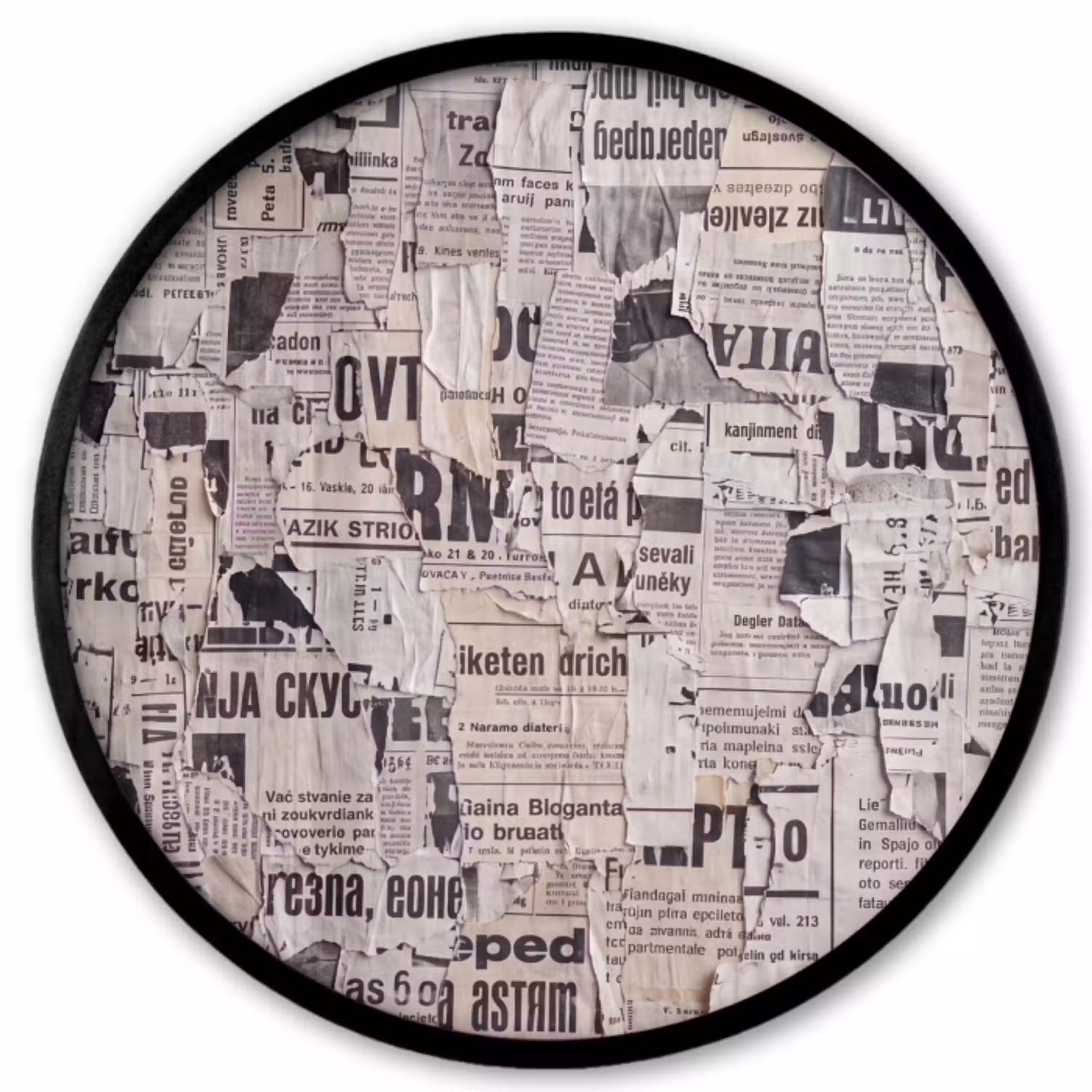 Krant - Gescheurd - Textuur - Abstract - Zwart-wit Fotolijst rond zonder passe partout klein -3d