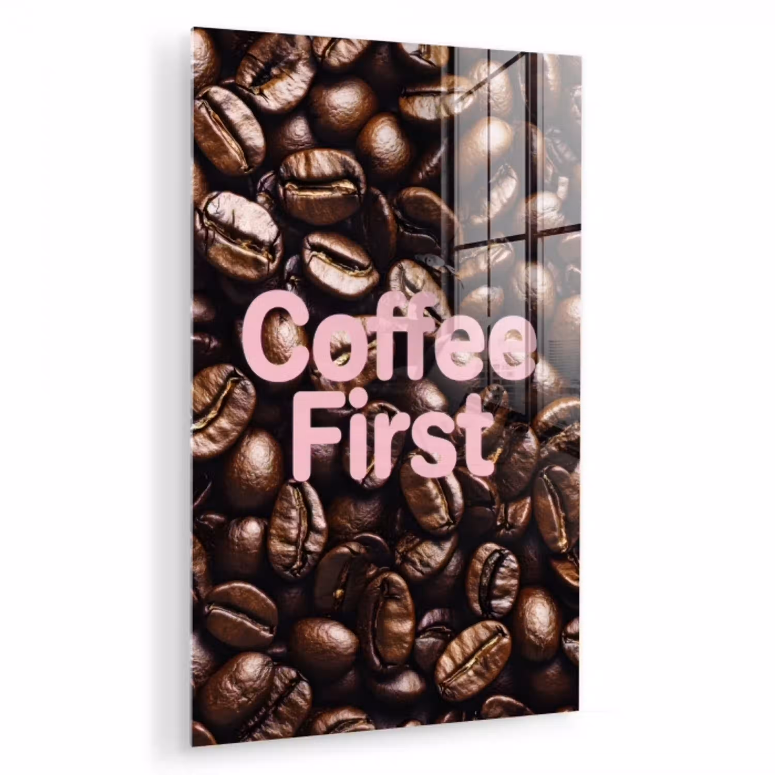 Coffee First - Koffiebonen - Roze plexiglas 5mm klein -zzzproduct_nieuw