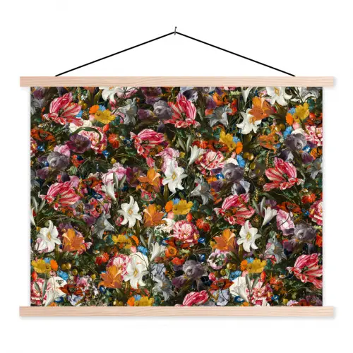 Bloemen - Vlinder - Design - Kunst - Abstract - Schilderij - Oude meesters textielposter latten blank klein -3d