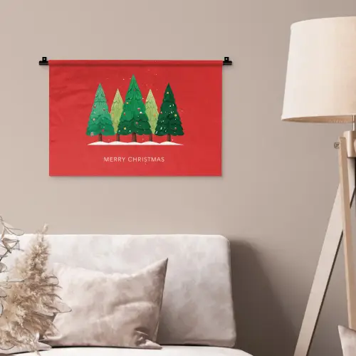 Minimalistisch - Kerstbomen - Rood - Sneeuw Wandkleed katoen klein -sfeer4