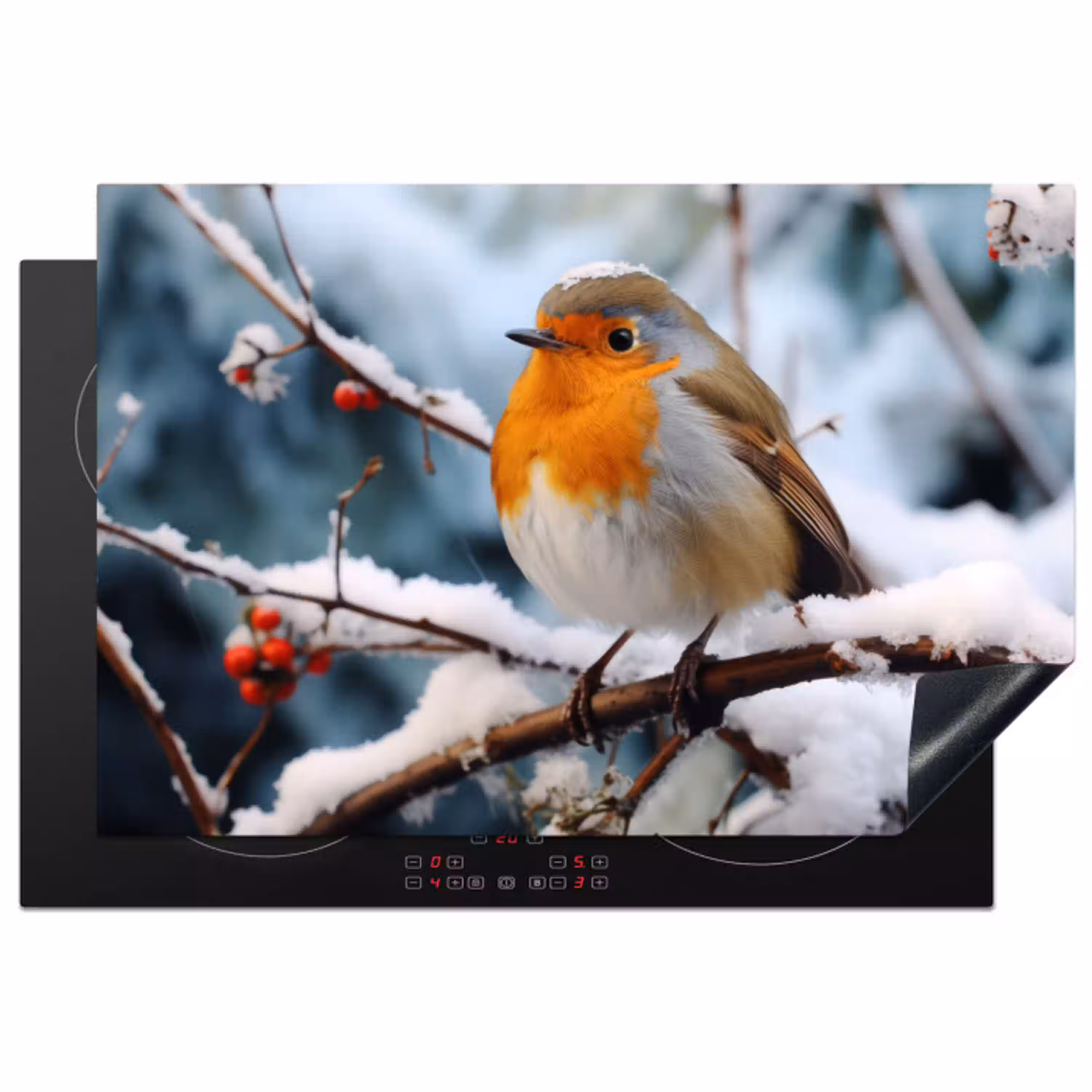Roodborstje - Winter - Sneeuw - Vogel - Natuur Inductie beschermer vinyl 3mm klein -3d
