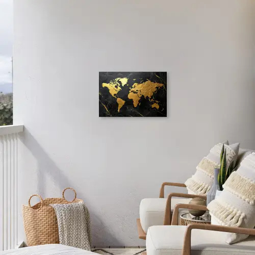 Wereldkaart - Goud - Marmer Tuinposter op houten frame 2 cm dik klein -sfeer1