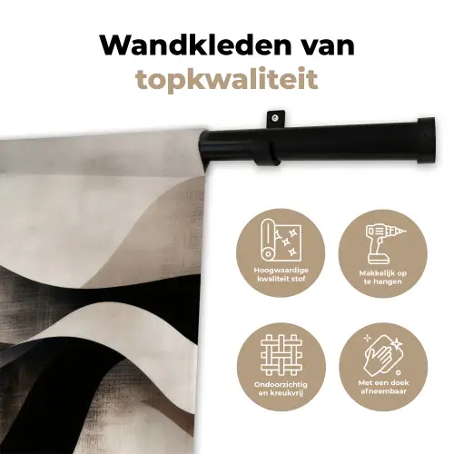 Abstract - Golven - Zwart - Verweerd Wandkleed katoen klein -sfeer2