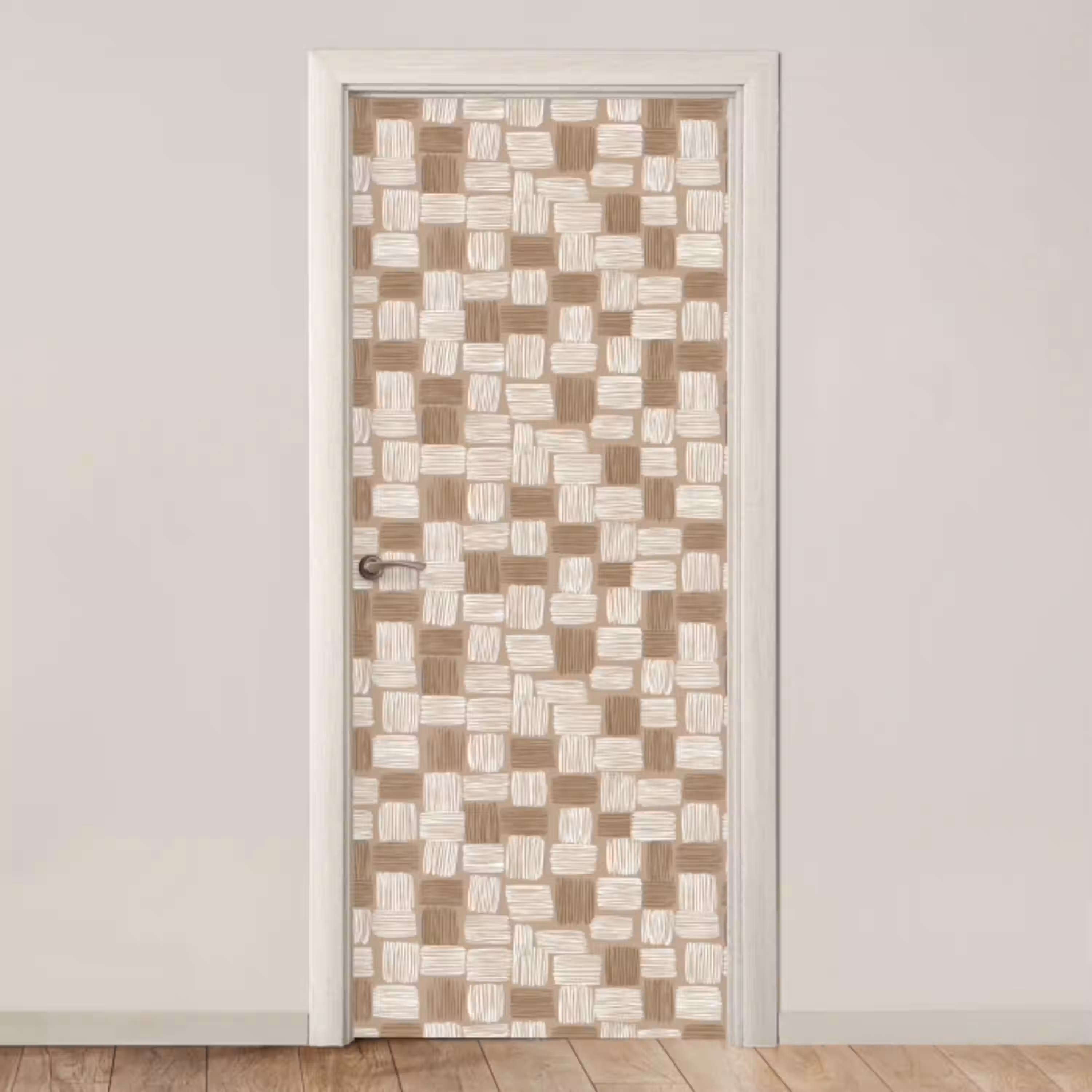 Blok - Patroon - Bruin deurposter klein 289 -3d_beige