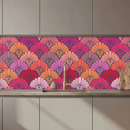 Patronen - Art Deco - Roze - Bloemen keuken achterwand 2 middel 871 zz_3dshopping