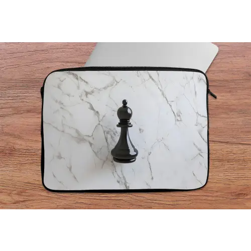 Schaakstuk - Loper - Zwart - Marmer laptophoes neopreen klein -tafel
