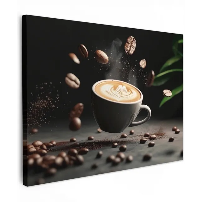 Canvas schilderij - Cappuccino - Kop - Bonen - Bruin
