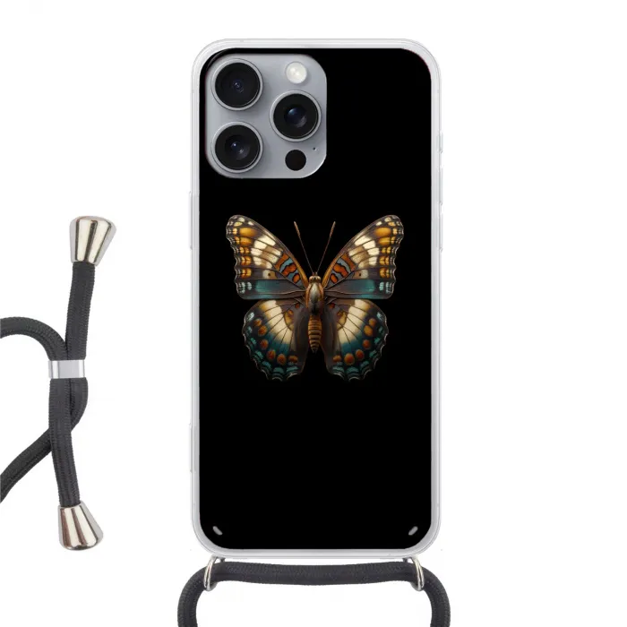 Vlinder - Kleurrijk - mozaïekachtig Hoesje iPhone 16 Pro Max met koord klein -3d