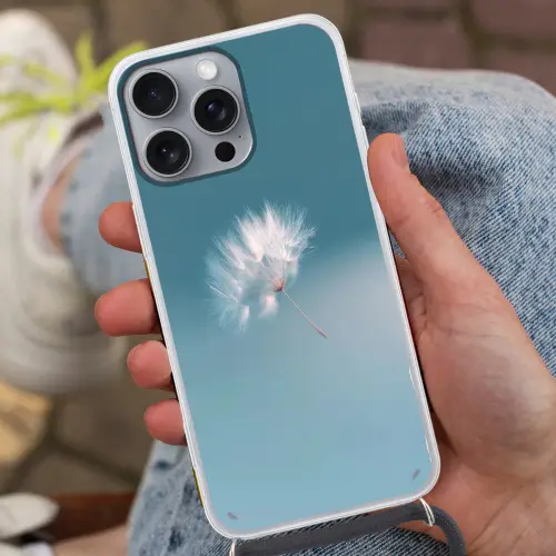 Paardenbloempluisje - Blauw - Lucht Hoesje iPhone 16 Pro Max met koord klein -sfeer3