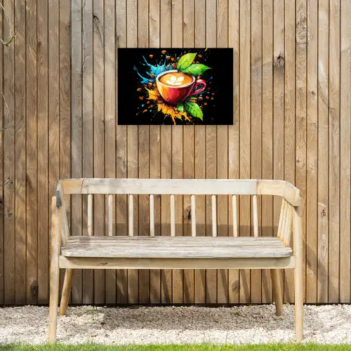 Koffie - Graffiti - Drinken - Abstract Tuinposter op houten frame 2 cm dik klein -sfeer4