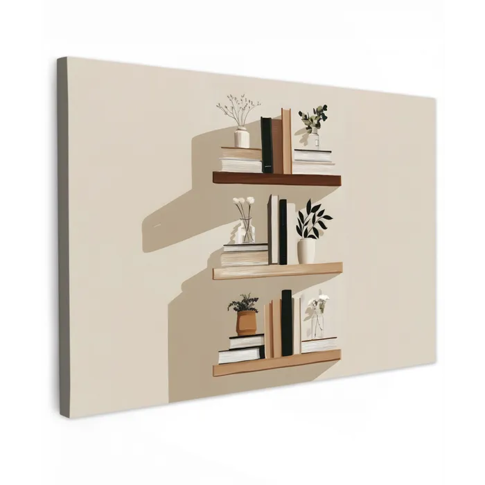 Plankjes - Boeken - Vaasjes - Planten Tuinposter op houten frame 2 cm dik klein -3d