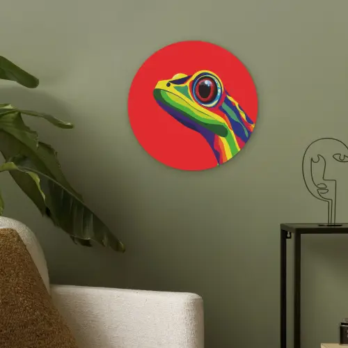 Kikker - Kleurrijk - Strepen - Ogen Akoestische PET Vilt - Rond klein -sfeer2
