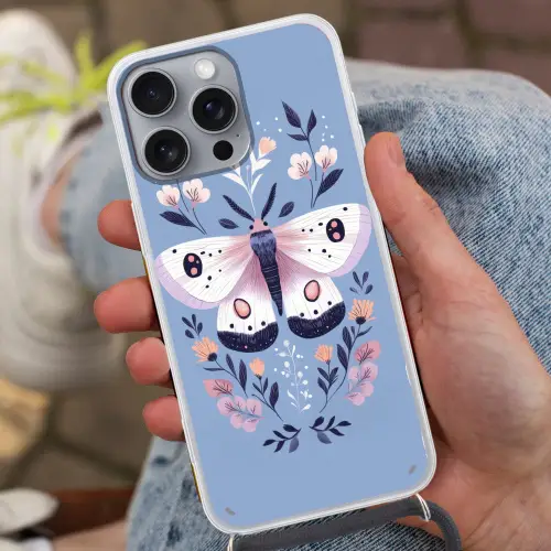 Vlinder - Vleugels - Stippen - Bloemen Hoesje iPhone 16 Pro Max met koord klein -sfeer3