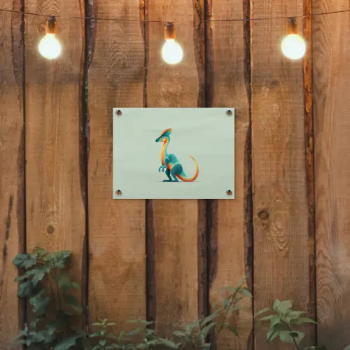 Staart - Dino - Minimalistisch - Blauw tuinposter los doek klein -sfeer1