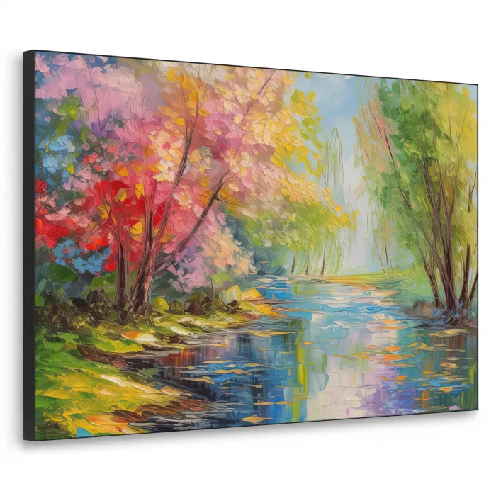 Olieverf - Landschap - Natuur - Kleurrijk Textielframe zwart klein -3d