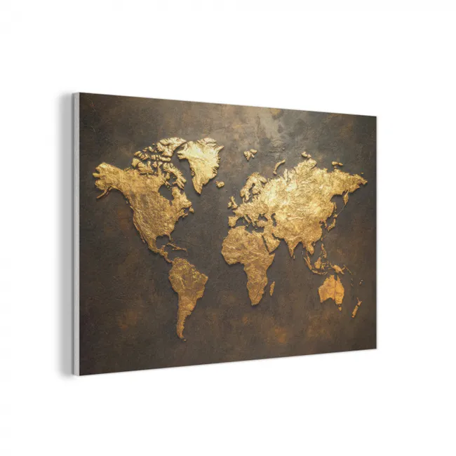Akoestisch schilderij - Wereldkaart - Goud - Roest