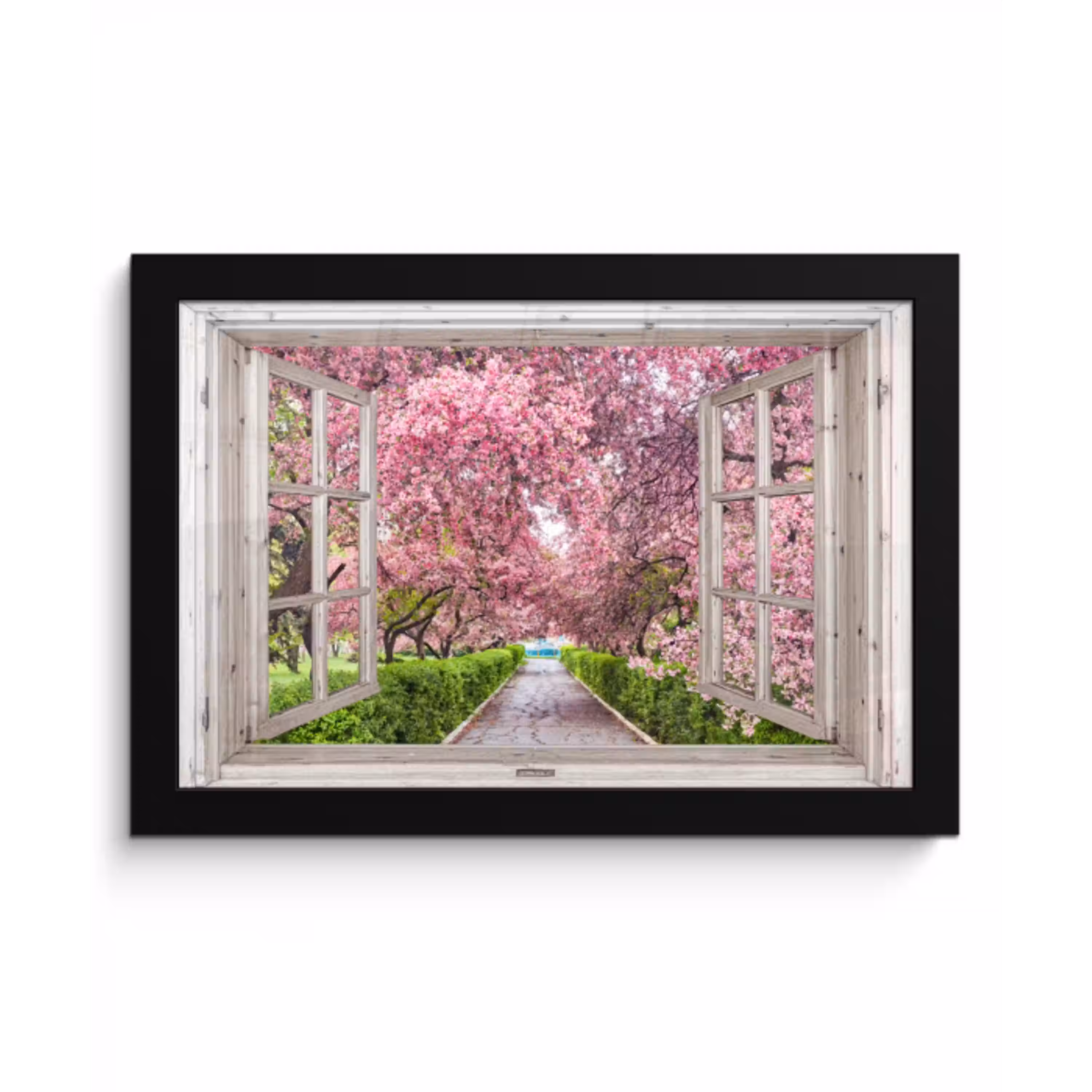 Japans - Sakura - Bloesem - Boom - Bloesem takken - Doorkijk fotolijst zwart zonder passe partout klein -3d