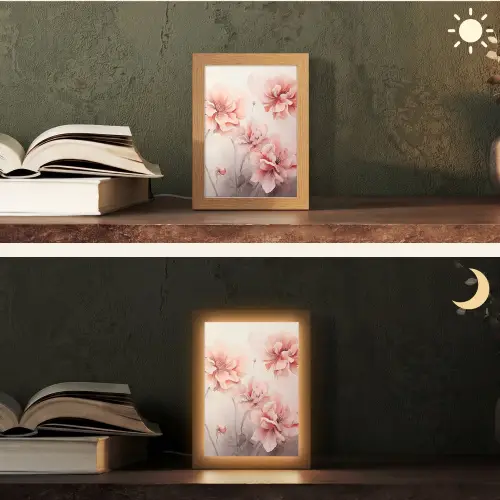 Bloemen - Roze - Kunst - Abstract - Aquarel Light Box met kabel (Tafellamp) klein -sfeer3