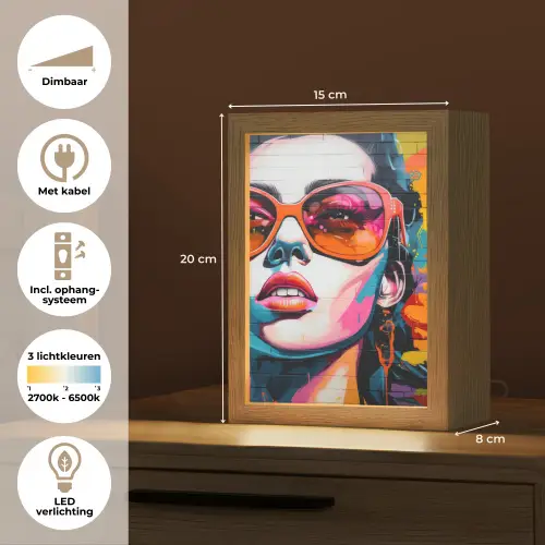 Vrouw - Bril - Kleuren - Graffiti Light Box met kabel (Tafellamp) klein -USP_NL