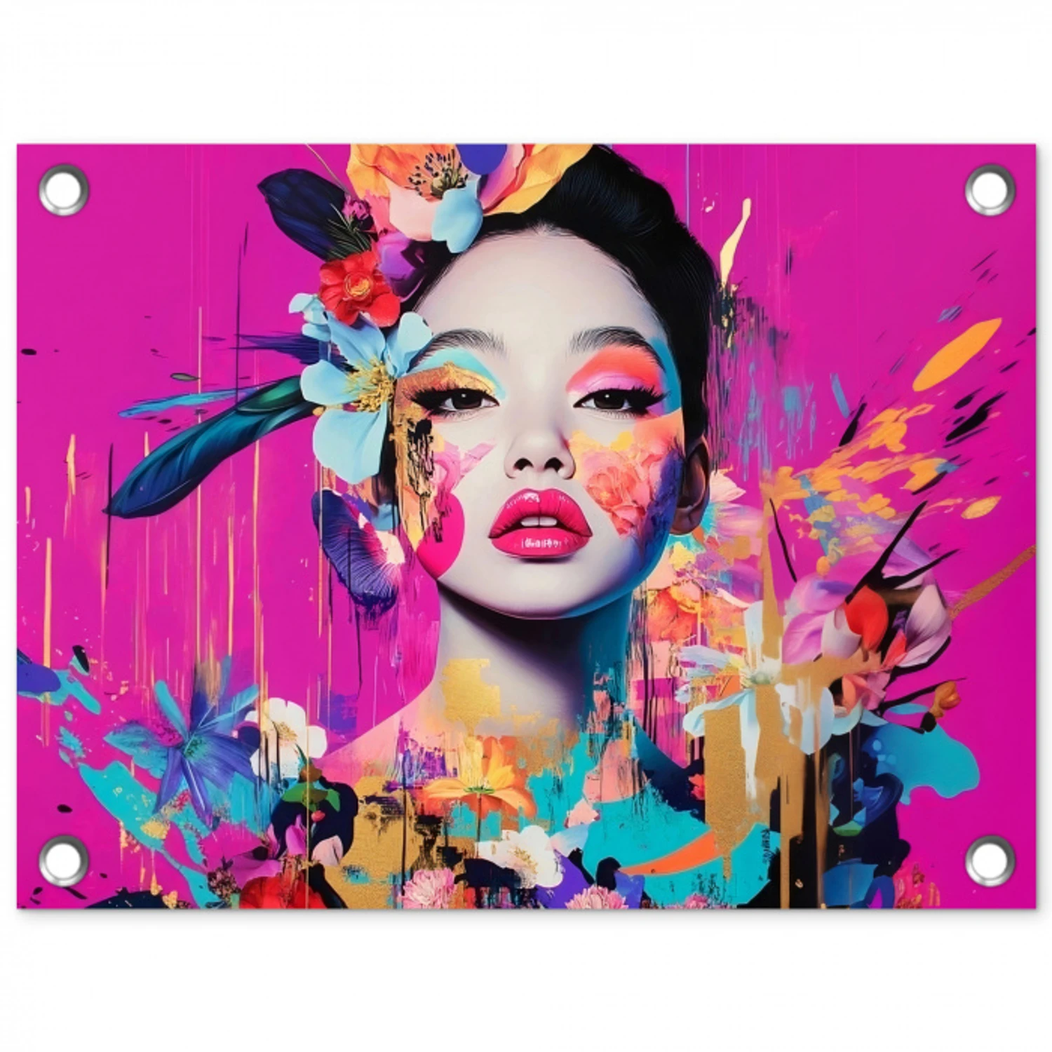 Vrouw - Portret - Abstract - Paars tuinposter los doek klein -3d