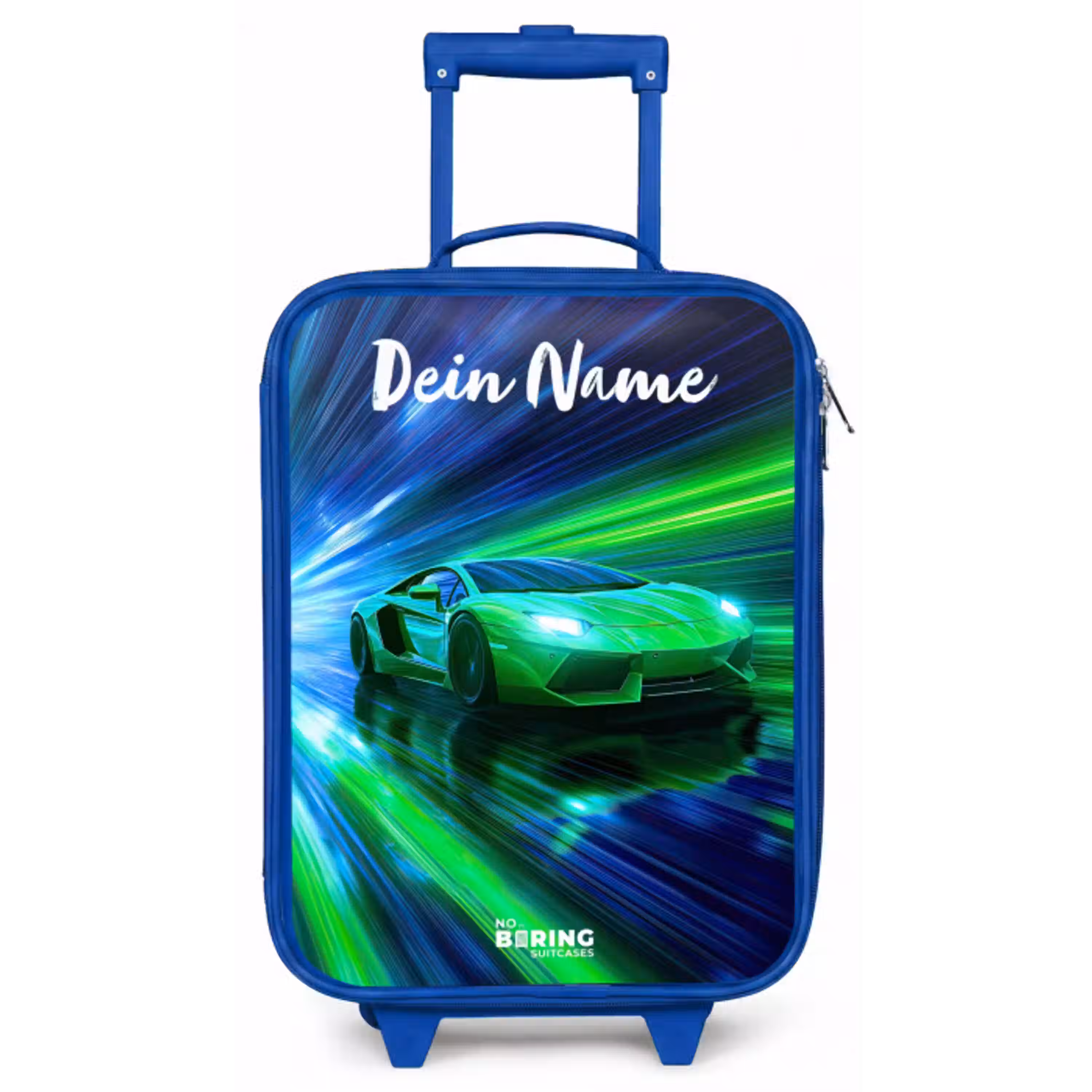 Sportauto - Groen - Snelheidslijnen - Neon Kinderkoffer - Blauw klein -zz3dotto