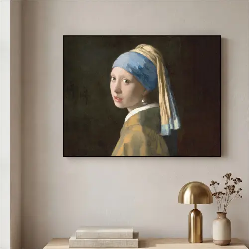 Meisje met de parel - Schilderij - Oude meesters - Vermeer Textielframe zwart klein -sfeer2