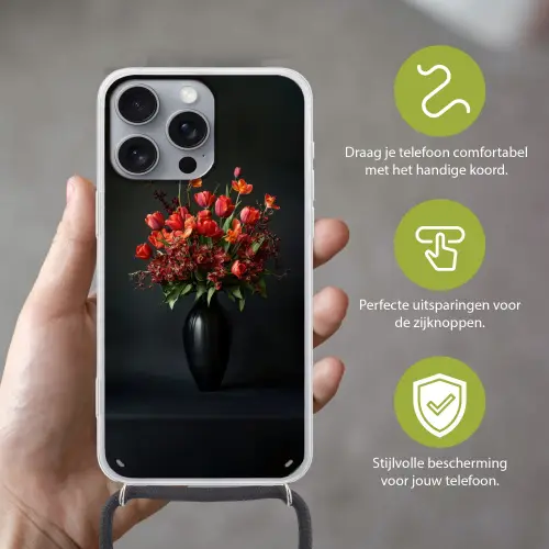 Boeket - Tulpen - Vaas - Rood Hoesje iPhone 16 Pro Max met koord klein -sfeer2_NL