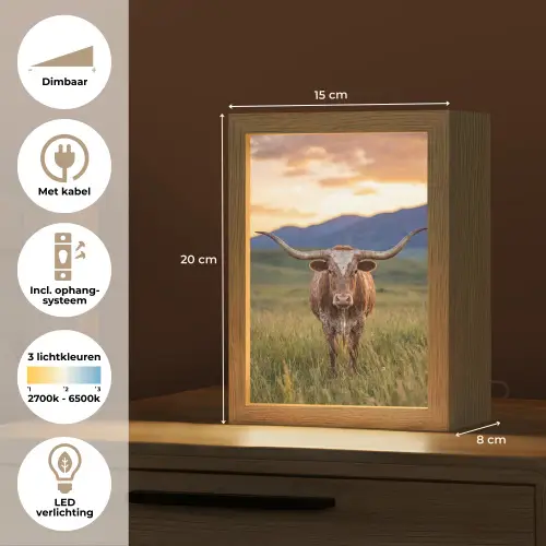 Longhorn - Landschap - Zonsondergang Light Box met kabel (Tafellamp) klein -USP_NL
