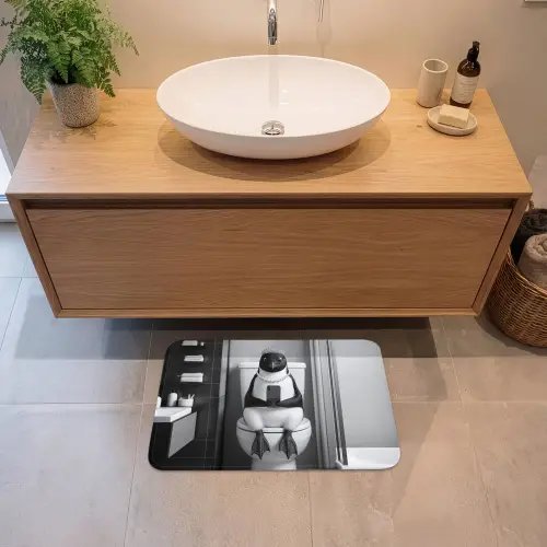 Pinguïn - Telefoon - Toilet - Zwart - Wit Badmat klein -sfeer1