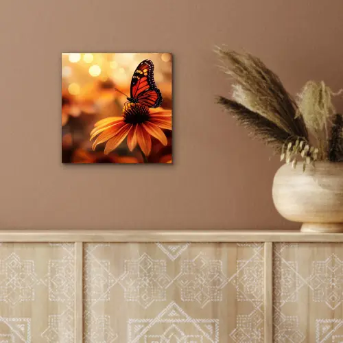 Vlinder - Bloemen - Oranje aluminium wit klein -sfeer4