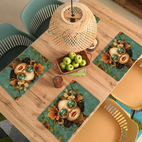 Vrouw - Bloemen - Vlinders - Natuur - Vintage Placemat vinyl groot -zzsfeer5_Kitchenyeah-website