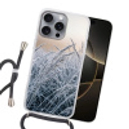 Rijp - Gras - Kristallen - Winter - Minimalistisch Hoesje iPhone 16 Pro Max met koord klein -sfeer1
