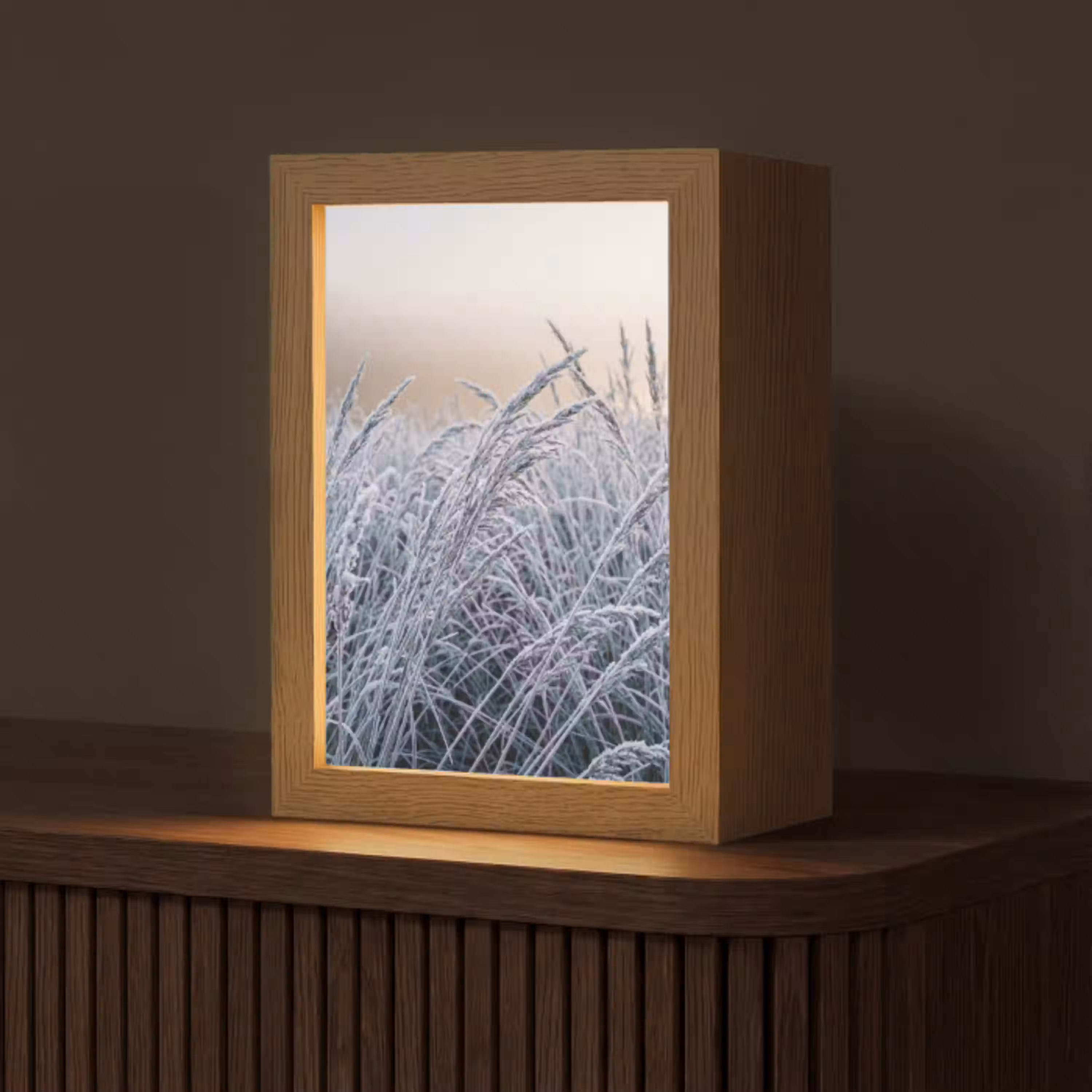 Rijp - Gras - Kristallen - Winter - Minimalistisch Light Box met kabel (Tafellamp) klein -z3d_website