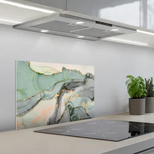 Goud - Marmer - Groen - luxe - Glitter - Marmerlook keuken achterwand spatscherm klein -3d_schuin