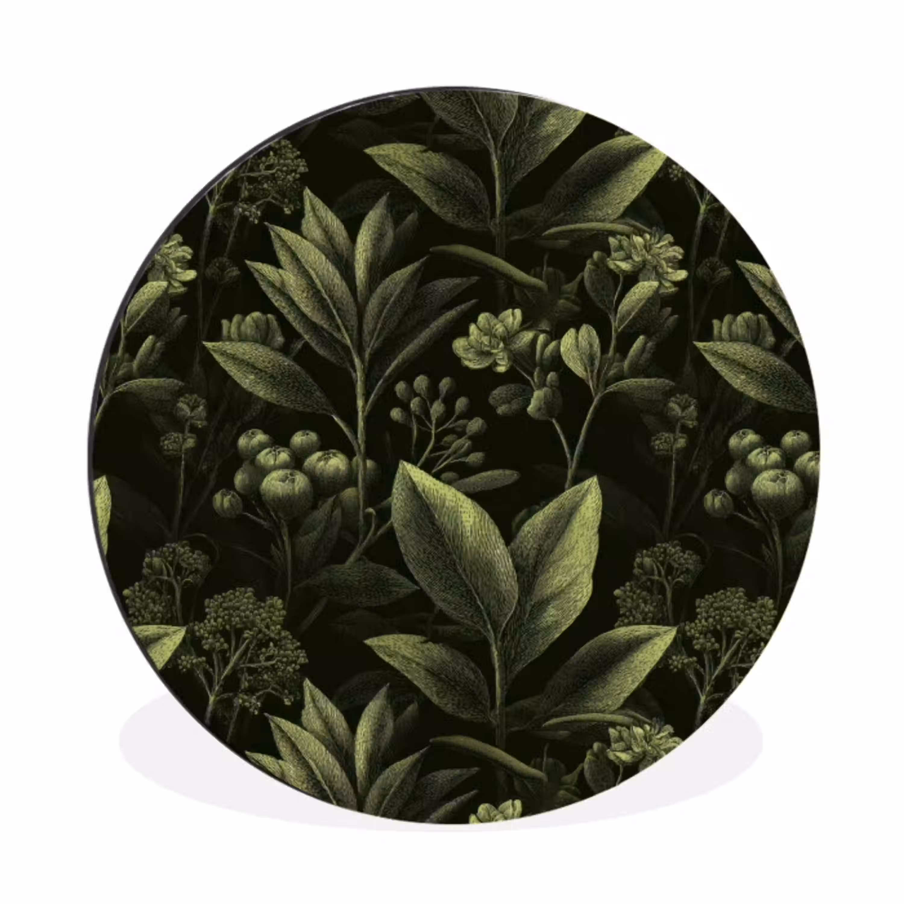 Klassiek - Donker - Botanisch - Planten Wandcirkel aluminium klein 190 -3d