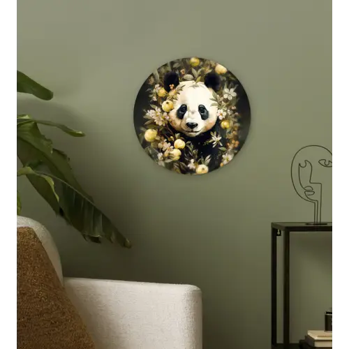 Panda - Pandabeer - Wilde dieren - Natuur - Bloemen Wandcirkel kunststof plaat 5mm dik klein -sfeer3